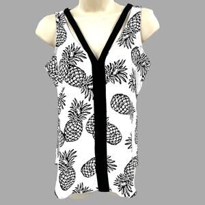 Candies Womens Sleeveless Top XS Pineapple Tropical Vacation Novelty Black White